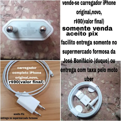 Carregador iPhone Lighting original Apple novo r$90(valor final)