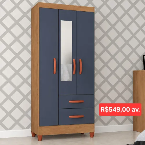 PROMOÇÃO URGENTE - Guarda-Roupa Solteiro com 3 PORTAS e Espelho GRÁTIS Grafite
