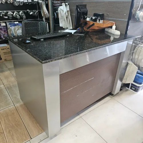 Balcão atendimento Buffet aparador MDF Inox e Granito