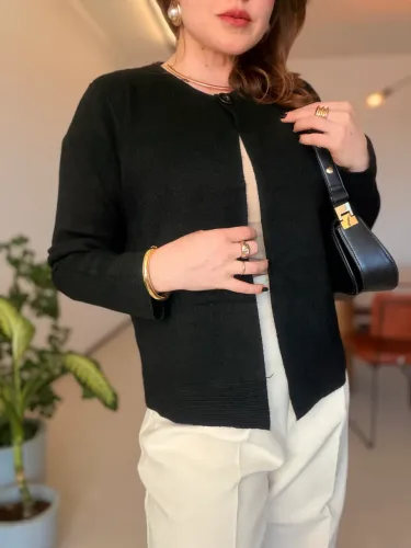 Cardigan M Tricot Preto Botão Único Facinelli