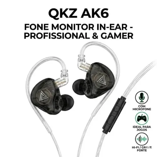 Fone QKZ AK6 In-Ear Para Jogos e Chamadas Com Microfone e Controles
