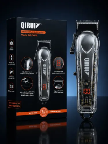 Máquina de Cortar Cabelo Profissional QIRUI QR-D07B Sem Fio LCD Recarregável 