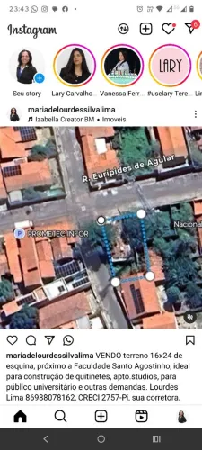 Vendo Terreno 16x24, de esquina, próximo Faculdade Santo Agostinho, documentado 