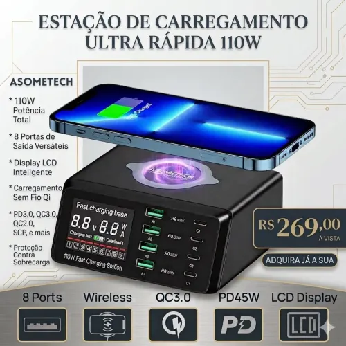 Promoção Carregador Por Indução Multifuncional Carregamento Rápido Asometech