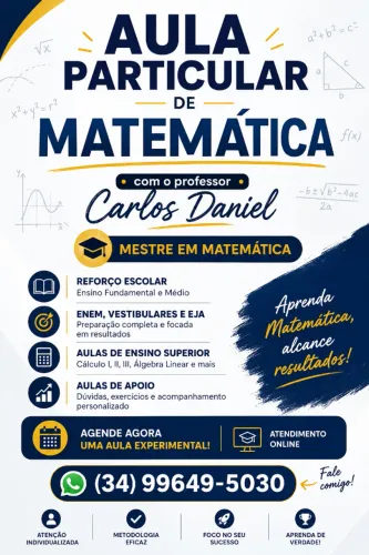 Professor Particular de Matemática | Mestre em Matemática | Aula Online R$ 50
