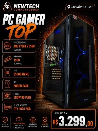 PC Gamer Ryzen 5 5500 4.2Ghz / Mem 16Gb / SSD 256Gb+HD 500Gb / GTX 1070 8Gb(aceito cartão)