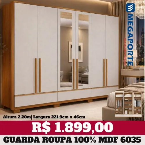 Guarda Roupa 100% MDF com Pés e Espelho (NOVO) Entrega Grátis!