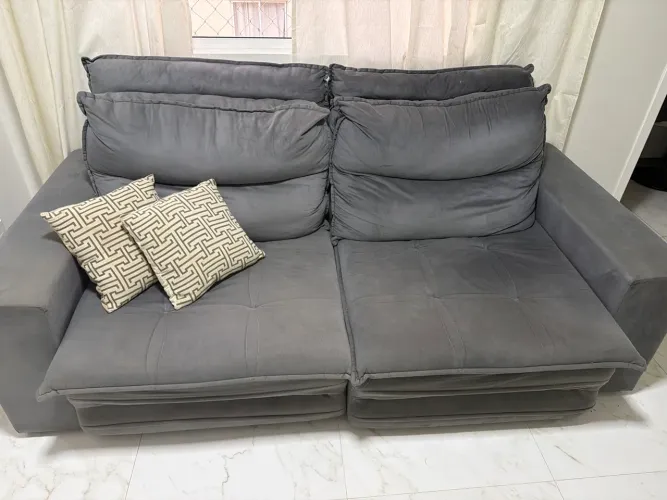 Sofá Retrátil e Reclinável 2 Lugares Cinza - Muito Confortável