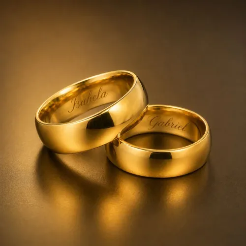 Par de Alianças Tradicionais Abauladas em Ouro 18K 750