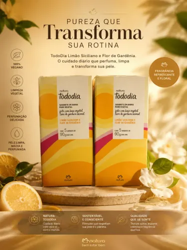 Sabonetes em Barra Vegetais Limão Siciliano e Flor de Gardênia (90g cada - 5 unidades)