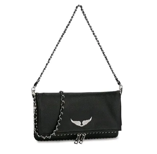 Bolsa da moda Antonela Braga feminina preta com corrente e tachas