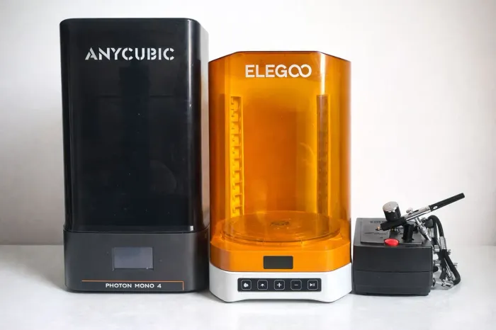 Kit Impressão 3D Resina + Aerógrafo - Anycubic Photon Mono 4 + Elegoo Mercury + Compressor