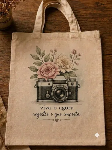 Ecobag de algodão cru com estampa vintage