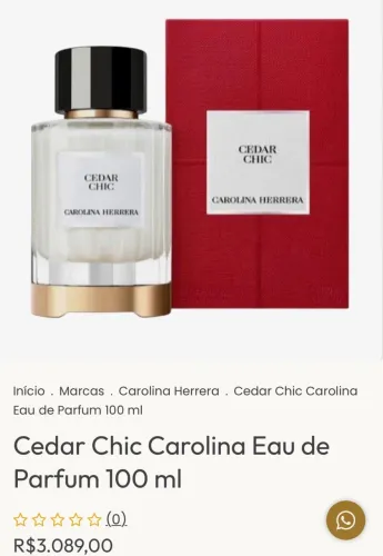 Perfume Cédar Blanc dupe do Cédar Chic da CAROLINA HERRARA