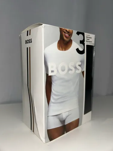 Conjunto de três camisetas pretas originais BOSS com logo bordado em algodão