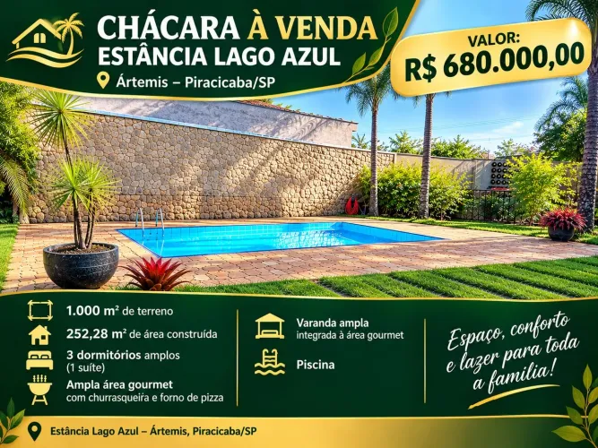 CHÁCARA À VENDA - ESTÂNCIA LAGO AZUL | ÁRTEMIS - PIRACICABA/SP