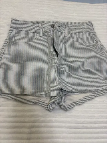 Short Jeans Blue Steel Tam 36 Listrado Azul e Branco Cintura Alta