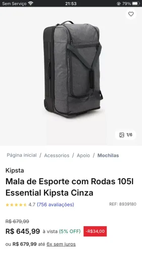 KIPSTA MALA PARA VIAGENS/ ESPORTES 105 LITROS