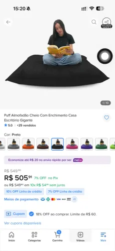 Puff de couro grande com enchimento 