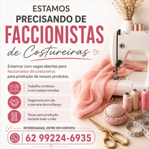 Vaga para Faccionista de costureira