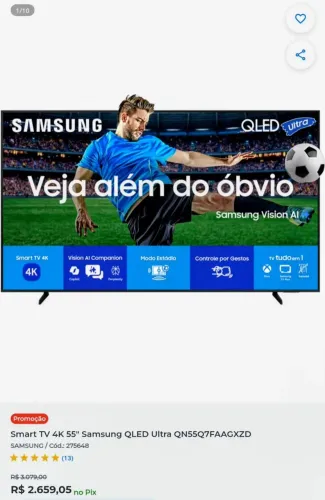 Tv Samsung 55 QLED tela quebrada nova na caixa