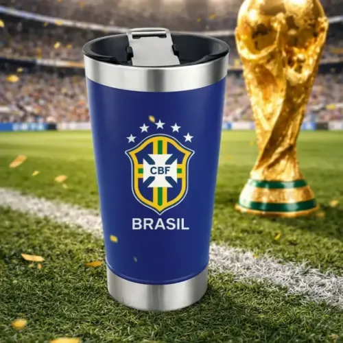 AZUL - MARINHO - COPO TÉRMICO BRASIL CBF AÇO INOX (473ML) FUTEBOL
