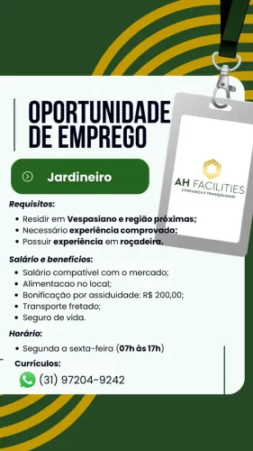VAGA PARA JARDINEIRO - VESPASIANO