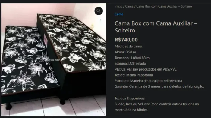 Cama Box com Cama Auxiliar - Solteiro R$740,00 Medidas da cama: Altura: 0.58 m Tamanho: 1