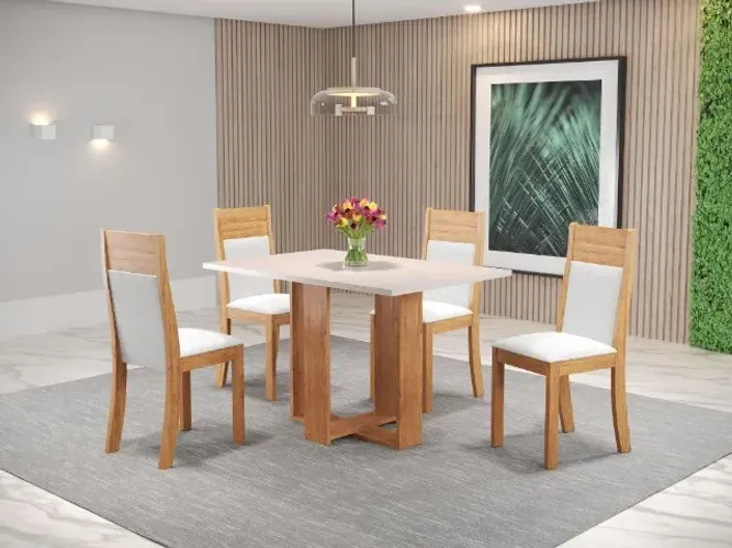 Mesa de Jantar Milani C 4 Cadeiras Roma - Mel/Blonde Pastel Até 12x