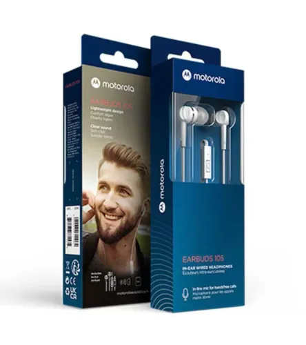 Fone De Ouvido Motorola Earbuds 105, Anti Ruido Com Microfone - Preto