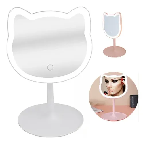 Espelho De Mesa Gatinho Maquiagem Led Touch Articulado Usb