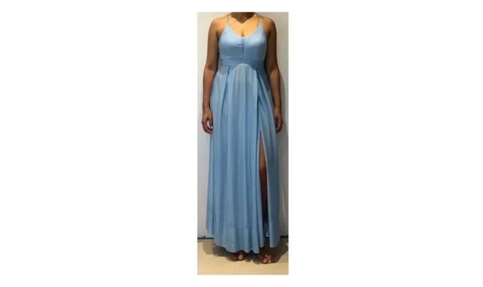 Vestido Longo Azul Claro Brilhante