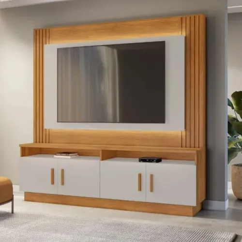"Ambiente Elegante: Home Regalo Nature Off White com Painel Ripado e LED para TV até 65?"