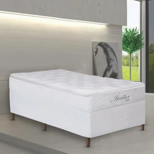 Box Solteiro + Colchão p/ Cama Solteiro Umaflex Itália c/ Pillow Top e Molas Ensacadas