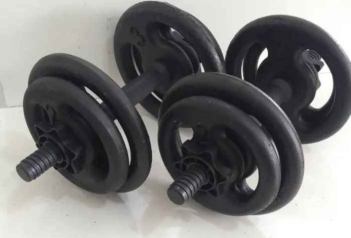 Kit Fitnes: Anilhas em Ferro, Barra 35cm c/ Rosca e Porca 