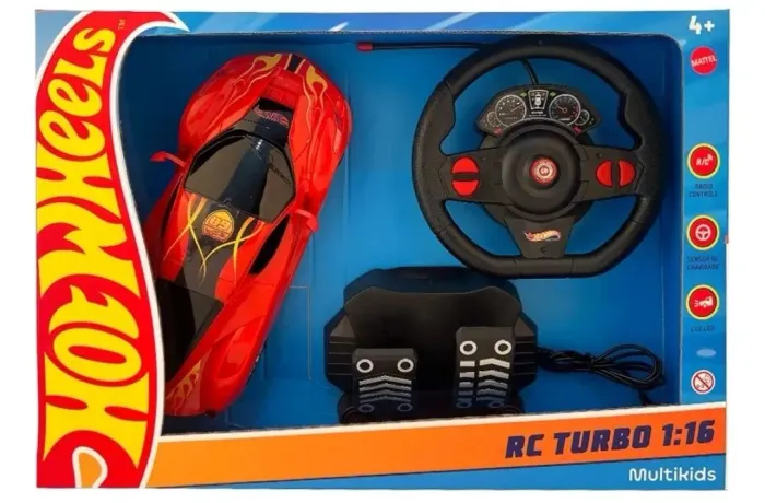 OFERTA CARRO HOT WHELLS RC TURBO 1:16 COM PEDAL E CONTROLE DE INDUÇÃO