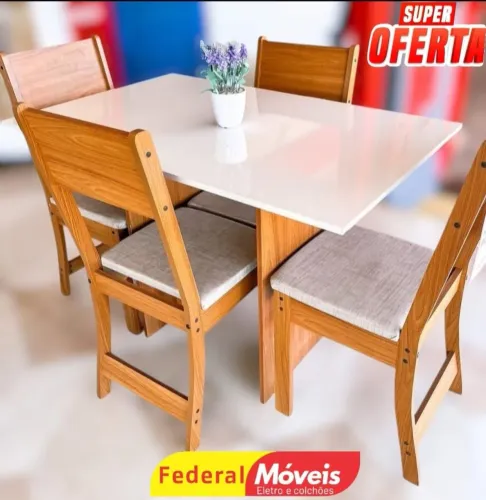 Conjunto de Mesa com 4 Cadeiras 108x68cm - Novo e Compacto!