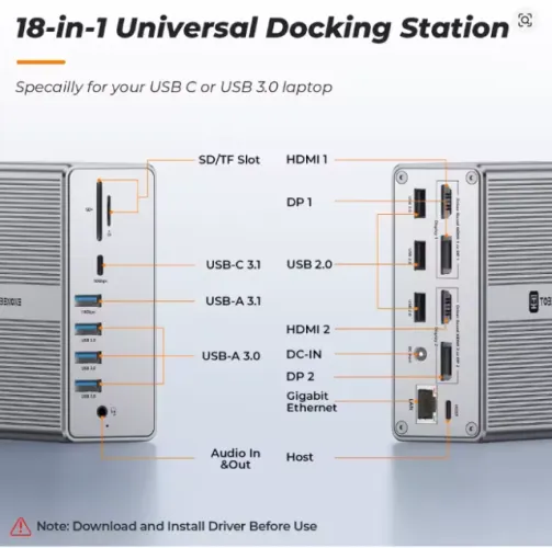 TOBENONE-DisplayLink Docking Station, 18 em 1