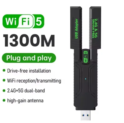 Adaptador Wi-Fi USB 1300 Mbps Plug and Play - Dual Band 2.4g & 5g