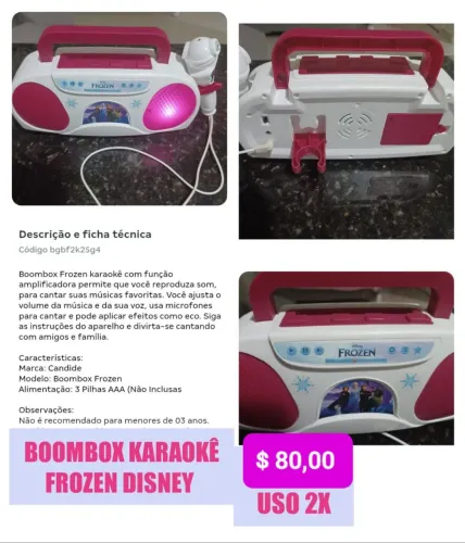Boombox Karaokê Frozen Disney Candide