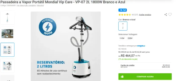 Passadeira a Vapor Portátil Mondial Vip Care.
