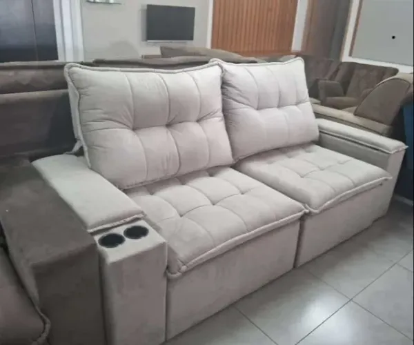 Sofá Retratil e Reclinavel 2,25m com Porta-copos Molas Ensacadas DIVIDIMOS EM ATÉ 10X SEM 
