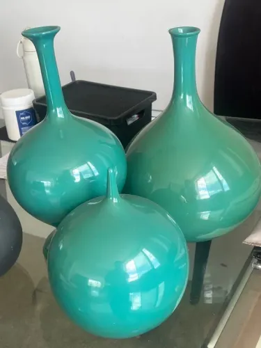 [novo] 03 Vasos de Louça Esmaltado Verde