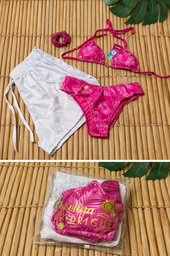 Promoção: Conjunto Biquíni Rosa P com short e xuxinha.