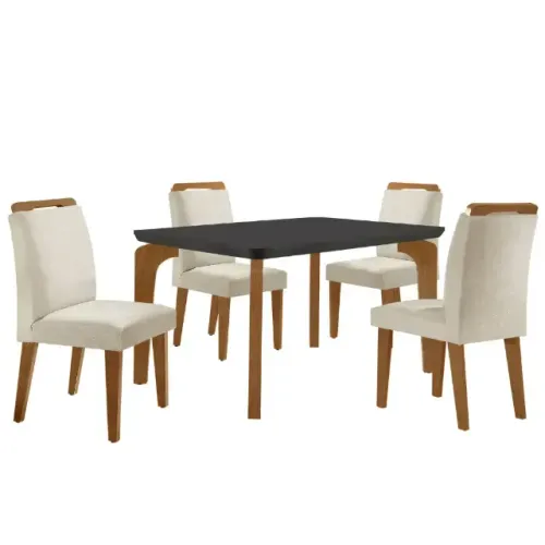 Conjunto Sala de Jantar Mesa Paris 120cm MDF Canto Copo e 4 Cadeiras Athenas 