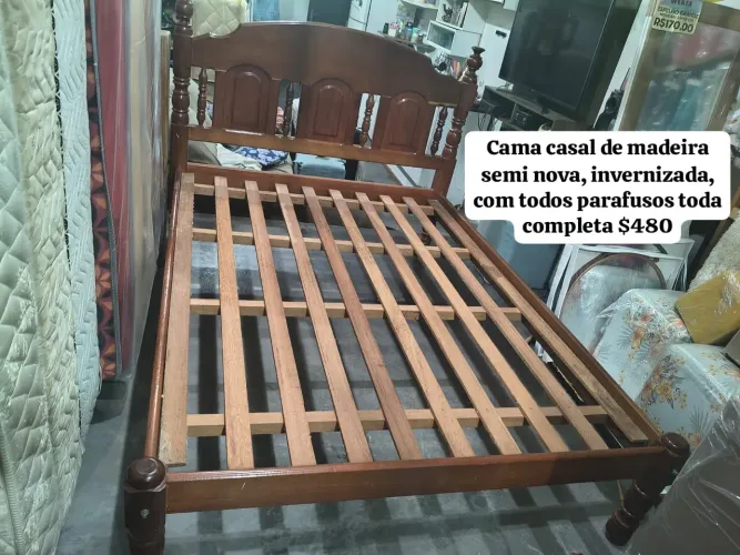 CAMA CASAL DE MADEIRA MACIÇA SEMI NOVA R$480 ENTREGA GRÁTIS 