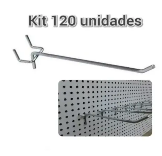 Kit 120 ganchos expositores 15cm para painel perfurado eucatex