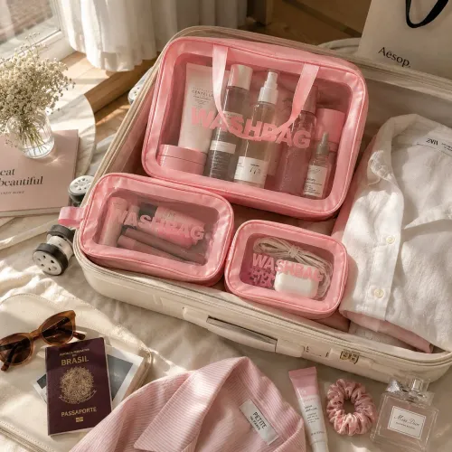 Kit Necessaire Transparente Feminina - 3 Peças