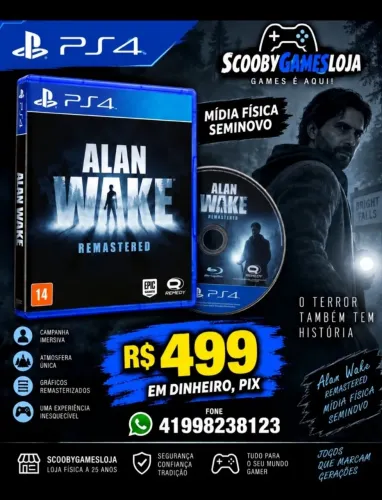 ALAN WAKE PS4 MÍDIA FÍSICA, SEMINOVO,