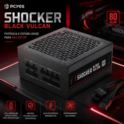 FONTE GAMER 600W 80 PLUS MODULAR PCYES BLACK VULKAN
